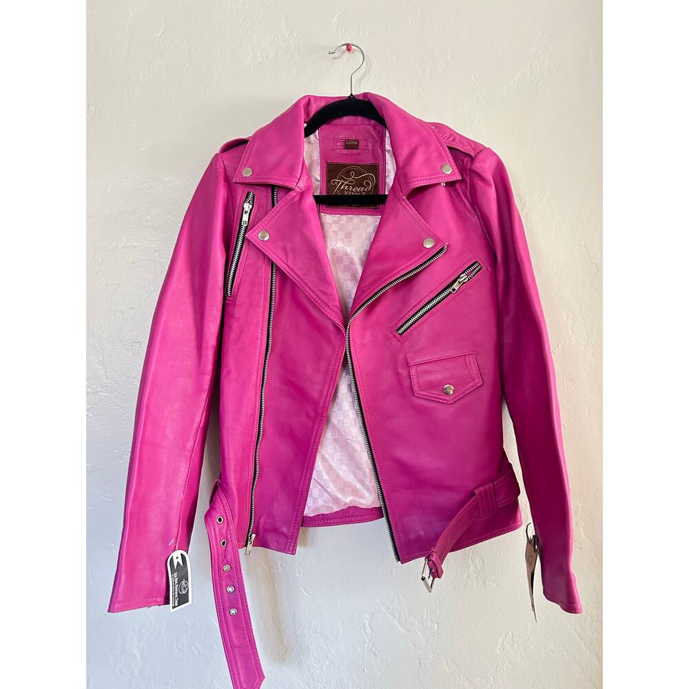 Needle & Thread Pink Motto Leather Jacket — image 3 of 7